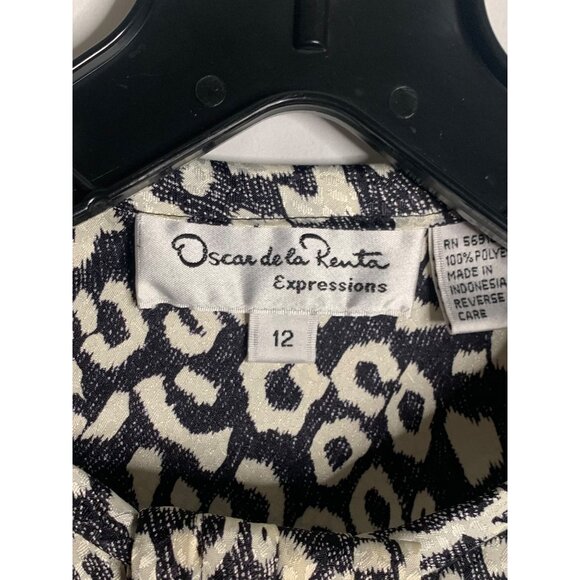 OSCAR DE LA RENTA Expressions Black + White Leopard Print Vintage Blouse Size 12 - Picture 3 of 7